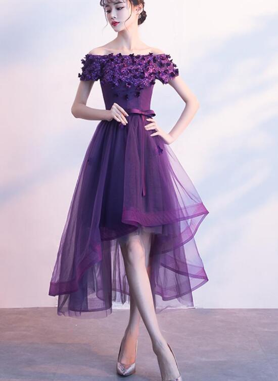 Dark Purple High Low New Party Dress, Purple Homecoming Dress