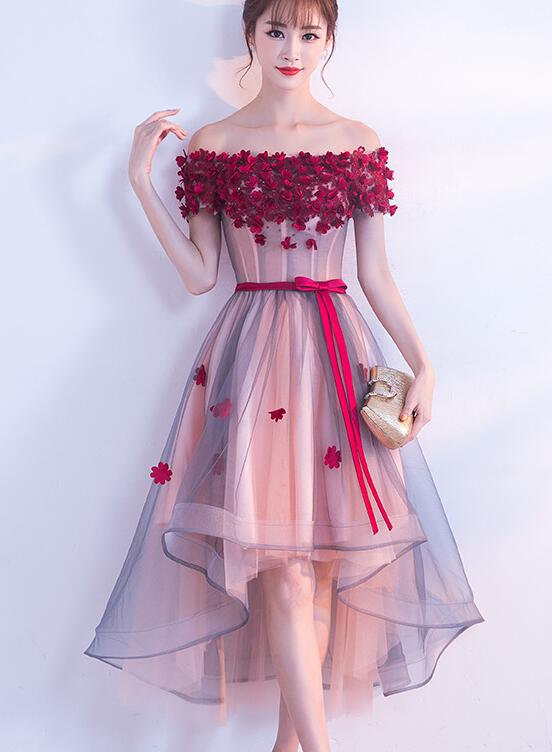 Lovely High Low Flowers Party Dress , Homecoming Dress