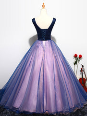 Lovely Organza Pink and Blue Flowers Sweet 16 Gown, Long Formal Gown