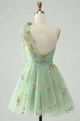 One-Shoulder A-Line Sage Green Homecoming Dress
