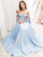 Simple blue sweetheart satin long prom dress blue formal dress
