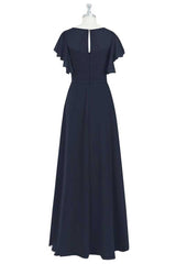 Black Crew Neck Ruffled A-Line Bridesmaid Dress