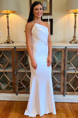 Asymmetrical Green Strapless Ruched Mermaid Long Formal Dress