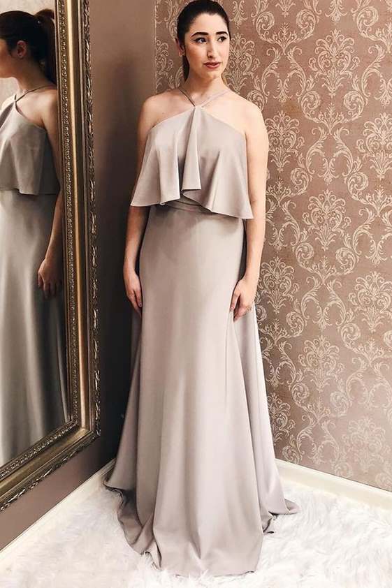 Chiffon Halter Ruffled Bridesmaid Dress
