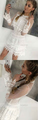 Sheath Crew Long Sleeves Short White Lace Homecoming Dress