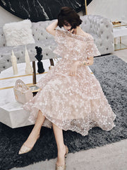Unique light pink tulle short prom dress, homecoming dress
