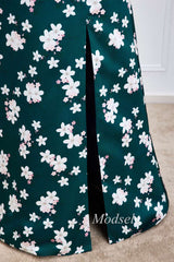 Emerald Print Square Neck Maxi Dress with Slit