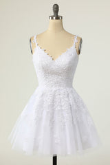 Lavender Appliques V-Neck A-Line Short Cocktail Dress