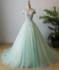 Beautiful Green Sweet 16 Gown, Prom Dress , Off Shoulder Party Dress