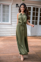 Boho Halter Maxi Tie Waist Satin Elegant Sleeveless Long High Slit formal dresses Bridesmaid Dresses evening gown Prom Dress