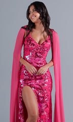 PromGirl Long Sequin Prom Dress with Capes
