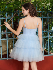 A-line hanging neck thin gauze layered short Homecoming dress