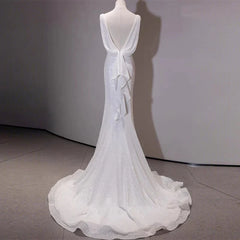 Aimishang Elegant Evening Gowns Prom Dresses White Sequin Mermaid Wedding Dress Formal Birthday Party Dress