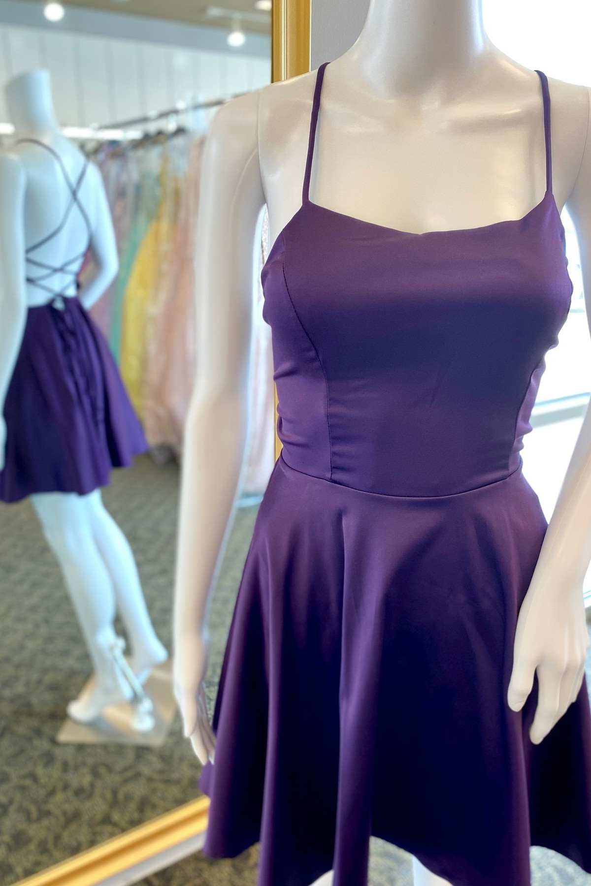 Purple Lace-Up Back A-Line Short Party Dress