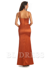 Sheath V-Neck Spaghetti Straps Satin Pleats Side Slit formal dresses evening gown Bridesmaid Dresses