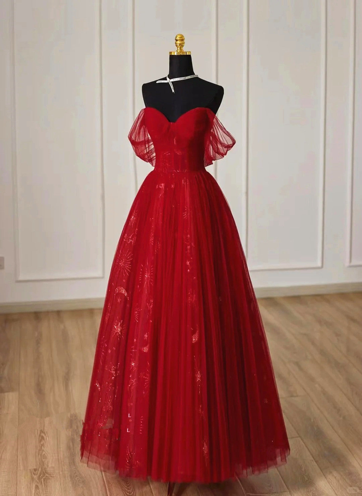 Lovely Wine Red Tulle Sweetheart Off Shoulder Prom Dress, Wine Red Long Party Dress