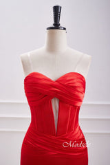 Red Strapless Keyhole Satin Sleeveless Bodycon Homecoming Dress