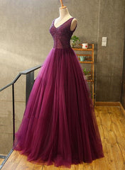 Gorgeous Purple Beaded V-neckline Party Gown, Sweet 16 Dresses