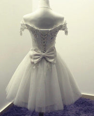 Gorgeous White Off Shoulder Tulle Lace and Beaded Homecoming Dresses, Cute Party Dress