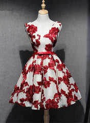Red and White Short Homecoming Dress, Lace-up Back Party Dress, Pretty Formal Dress