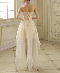 Organza and Lace Champagne High Low Homecoming Dresses, Lovely Formal Dress, Cute Party Dress