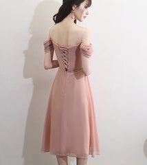Pink Off Shoulder Short Bridesmaid Dresses, Chiffon Party Dress, Pink Party Dresses
