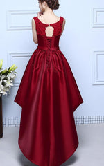 Wine Red Satin and Lace High Low Homecoming Dress , Lovely Formal Dresses
