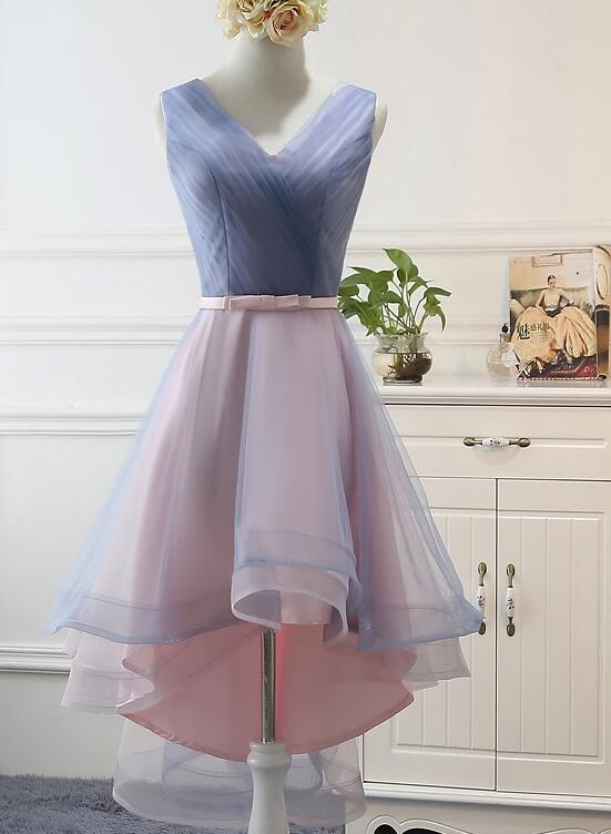 Blue and Pink Stylish High Low Party Dress, Cute Formal Gowns, Pretty Party Dresses