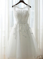 White Graduation Dresses, Round Neckline Tea Length Party Dress, Cute Formal Dress