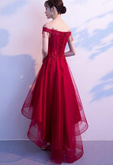Dark Red High Low Dress, Beautiful Tulle and Lace Prom Dress, Formal Gown