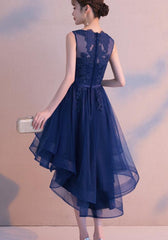 Charming Blue High Low Round Neckline Stylish Party Dress, Cute Formal Dress