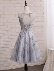 Light Grey Short Tulle with Applique Party Dress, Beautiful Homecoming Dresses