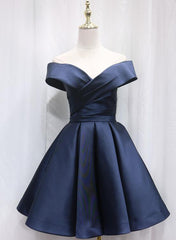 Beautiful Satin Off Shoulder Lace-up Knee Length Bridesmaid Dress , Short Homecoming Dress