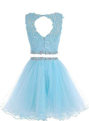 Cute Two Piece Tulle with Beadings Homecoming Dress, Lovely Formal Dress