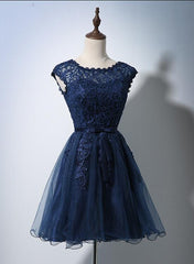 Cute Navy Blue Tulle and Lace Homecoming Dress , Lovely Party Dress