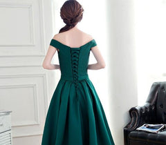 Dark Green Off the Shoulder Satin Long Party Dress, Long Formal Dress