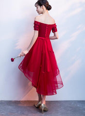 Dark Red High Low Flowers Homecoming Dress, Charming Prom Dress