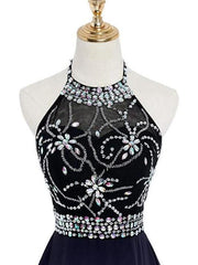 Beautiful Beaded High Low Chiffon Gradient Party Dress, Blue Homecoming Dress