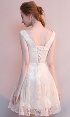 Ivory Lace Short V-neckline Lovely Homecoming Dress, Cute Short Prom Dress Party Dress