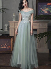 Beautiful Tulle A-line Floor Length Evening Dresses Party Dress, Tulle Party Dress with Lace