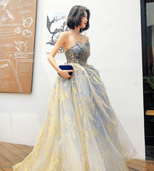 Beautiful Blue Gradient A-line Long Prom Dress Party Dress, Blue Evening Prarty Dresses