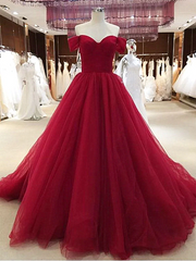 Beautiful Wine Red Off Shoulder Sweetheart Long Formal Gown, Red Party Dress