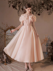 Pink Sweetheart Beaeded Short Sleeves Party Dress, Pink Formal Dress