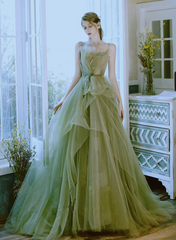 Light Green Straps Long Evening Dress Party Dress, Green Formal Dress