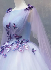 Lavender Tulle Long Formal Dress with Butterflies，Lavender Sweet 16 Dress