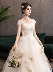 Lovely Ivory Tulle Ball Gown with Lace Sweet 16 Dress, Ivory Tulle Long Formal Dress