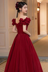 Lovely Wine Red Sweetheart Long A-Line Prom Dress, Off the Shoulder Long Formal Dress