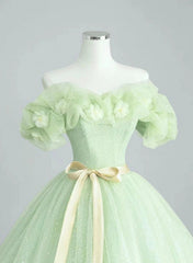 Cute Green Tulle Ball Gown Sweetheart Party Dress, Green Shiny Tulle Prom Dress
