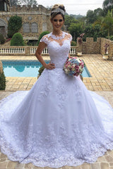 Princess Long Cap Sleeves A-line White Wedding Dress