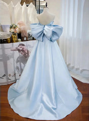 Light Blue Satin Sweetheart Off Shoulder Prom Dress, Light Blue Evening Dress